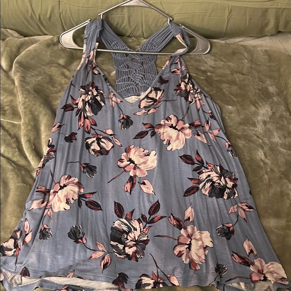 Maurices Blue Floral Sleeveless Halter Top